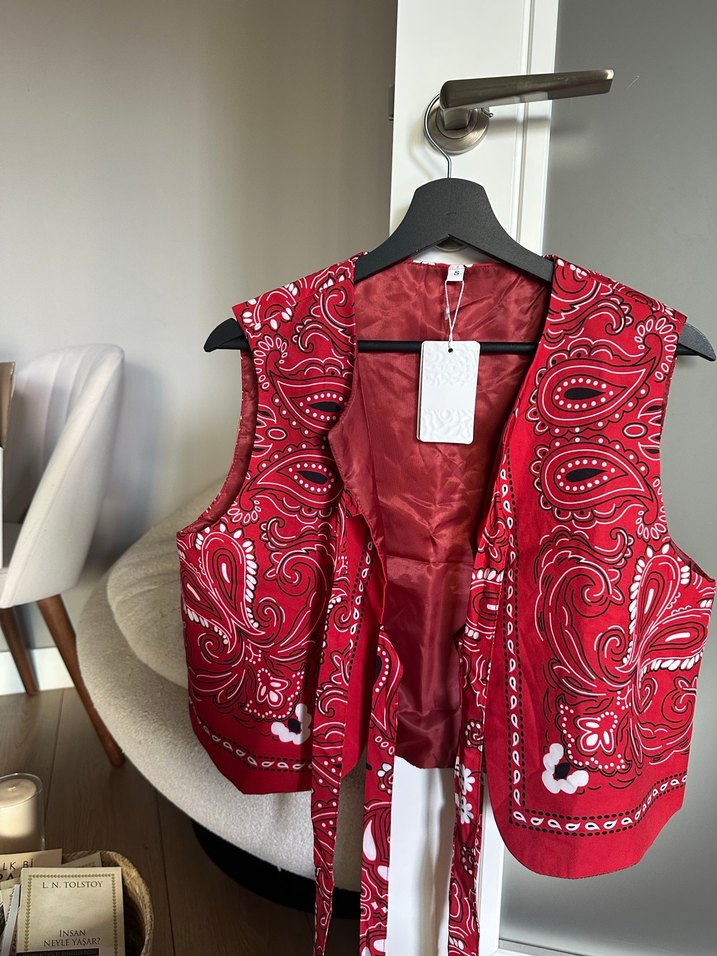 Kırmızı kadın bohem yelek - Görsel 2