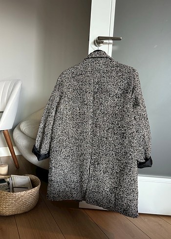 Kemerli,  Desenli Gri Kadın Kaban Blazer - Görsel 10