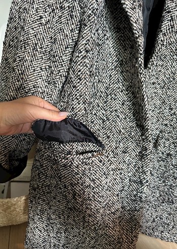 Kemerli,  Desenli Gri Kadın Kaban Blazer - Görsel 7