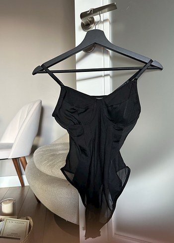 Drapeli Siyah Strappy Kadın Bodyüst - Görsel 2