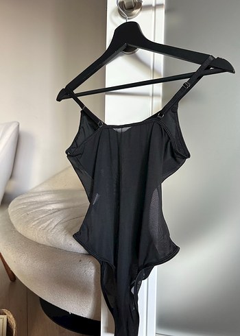 Drapeli Siyah Strappy Kadın Bodyüst - Görsel 4