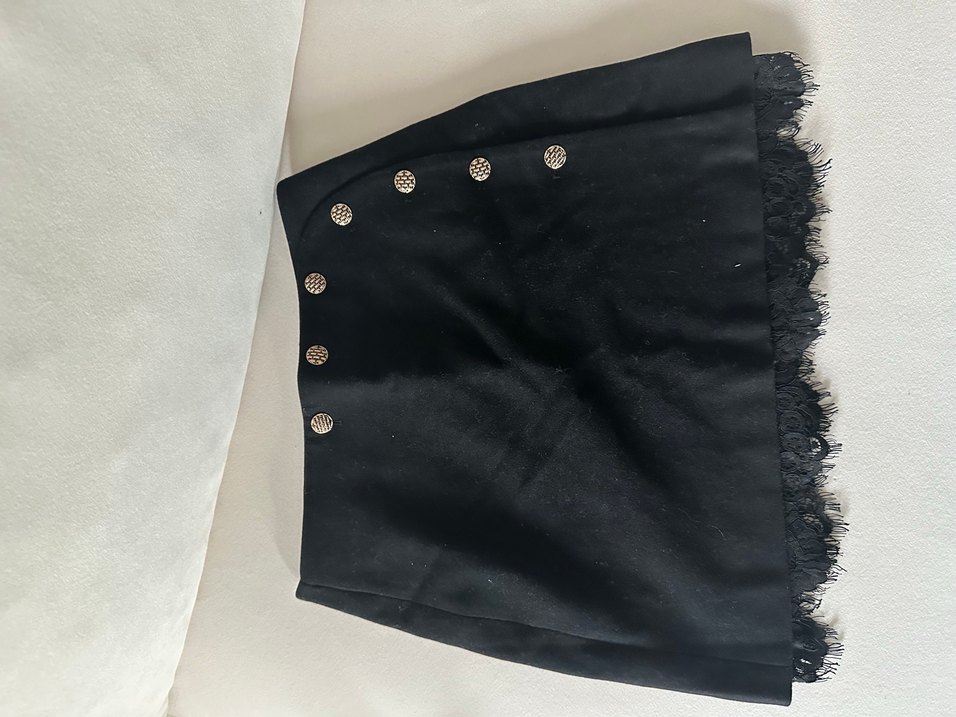 Düğmeli Siyah Mini Süet Etek - Görsel 2