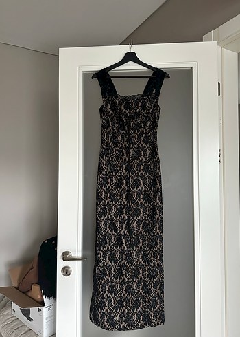 Dantel Detaylı Siyah Uzun Abiye Elbise - Görsel 6