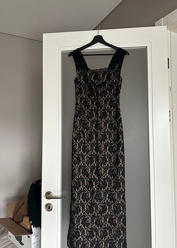 Dantel Detaylı Siyah Uzun Abiye Elbise - Görsel 10