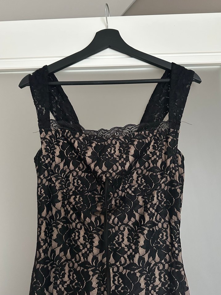 Dantel Detaylı Siyah Uzun Abiye Elbise - Görsel 5