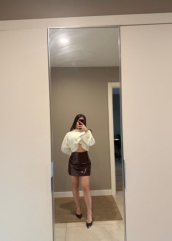 Bordo Deri Mini Etek - Görsel 6