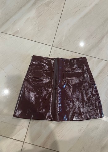 Bordo Deri Mini Etek - Görsel 5