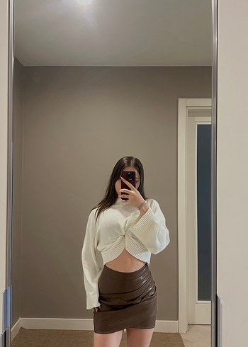 Kahverengi Deri Mini Etek - Görsel 3