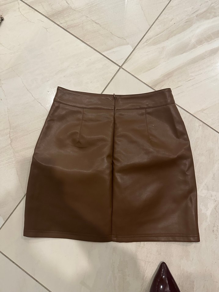 Kahverengi Deri Mini Etek - Görsel 4
