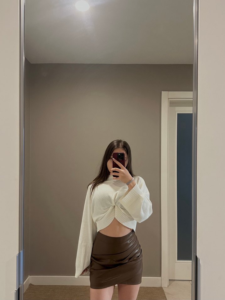 Kahverengi Deri Mini Etek - Görsel 2