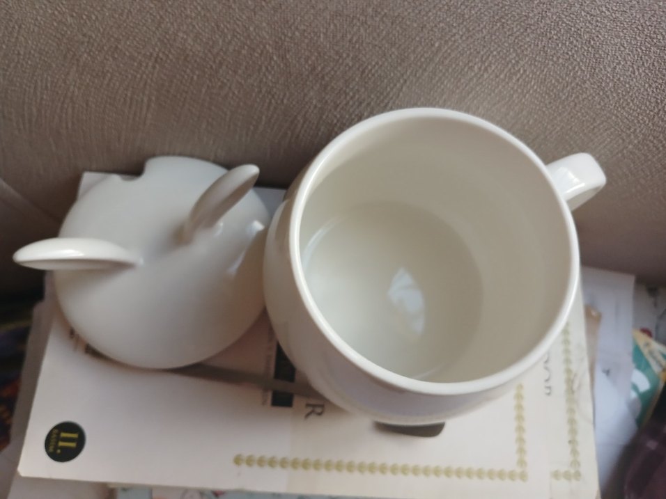 Kulplu Beyaz Tavşan Kulaklı Kapaklı Kaşıklı Kupa - Porselen - Görsel 5