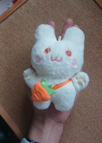 Beyaz Peluş Tavşan Havuçlu Anahtarlık - Görsel 7