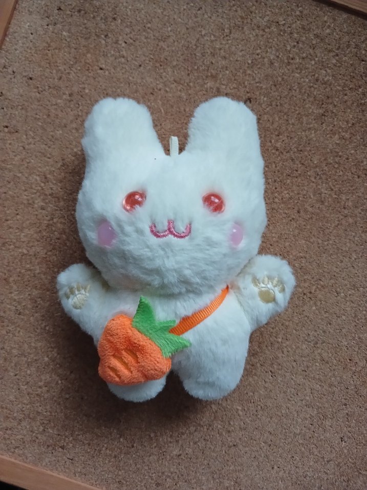 Beyaz Peluş Tavşan Havuçlu Anahtarlık - Görsel 2