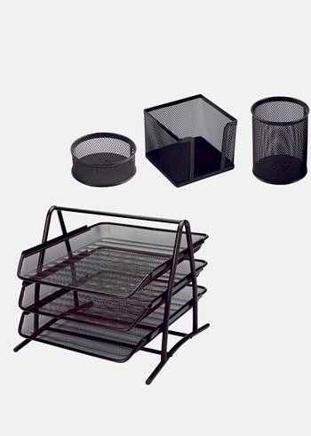 2 Set sıfır Siyah Metal 5 Parça Masaüstü Düzenleyici Seti - Görsel 2