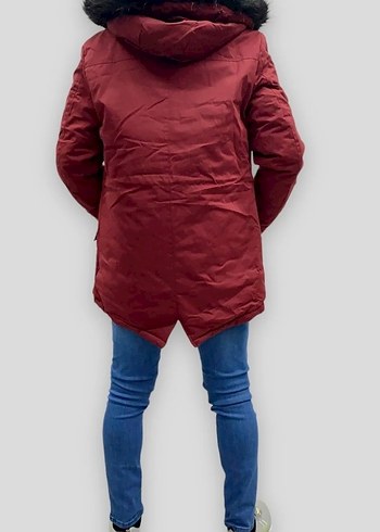 Bordo Kürklü Erkek Street Style Kaban - Görsel 5