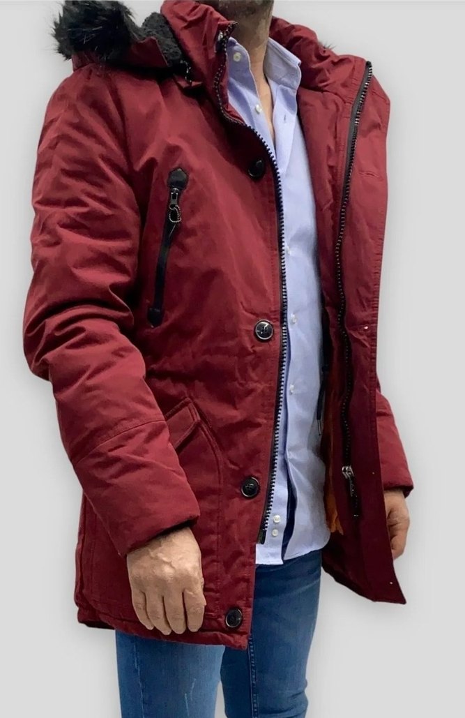 Bordo Kürklü Erkek Street Style Kaban - Görsel 2