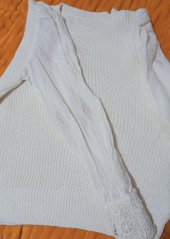 Beyaz Bohem Örgü Kadın Kazak - Görsel 2