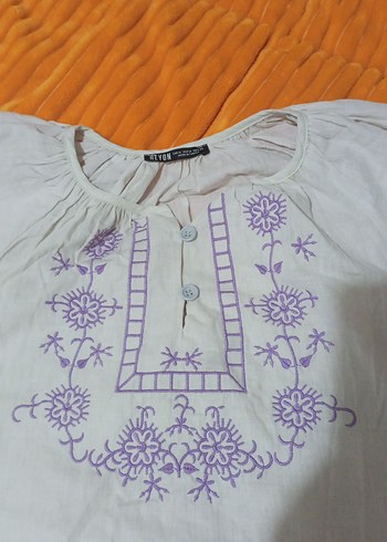 Nakışlı Bluzu, Kısa Kollu, Pamuk - Görsel 3