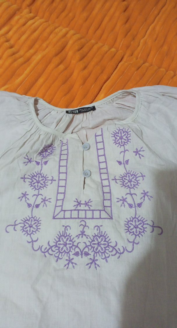 Nakışlı Bluzu, Kısa Kollu, Pamuk - Görsel 3