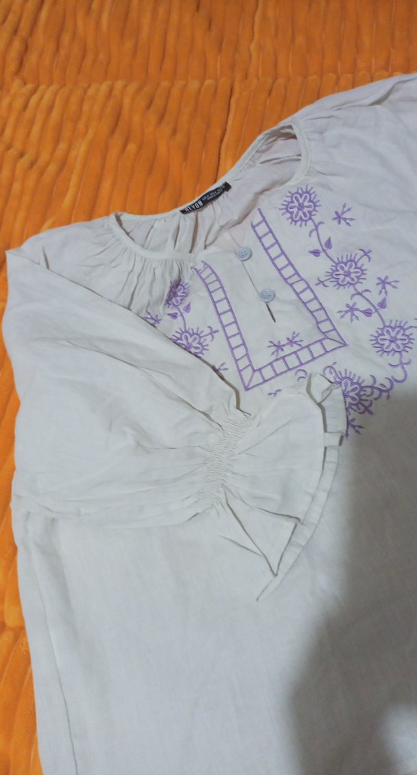 Nakışlı Bluzu, Kısa Kollu, Pamuk - Görsel 4