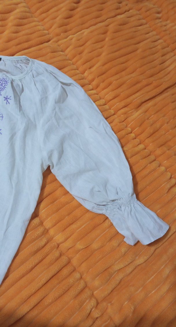 Nakışlı Bluzu, Kısa Kollu, Pamuk - Görsel 2