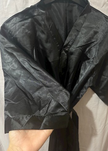 Siyah Midi Kadın Gotik Kısa Kollu sabahlık - Görsel 3