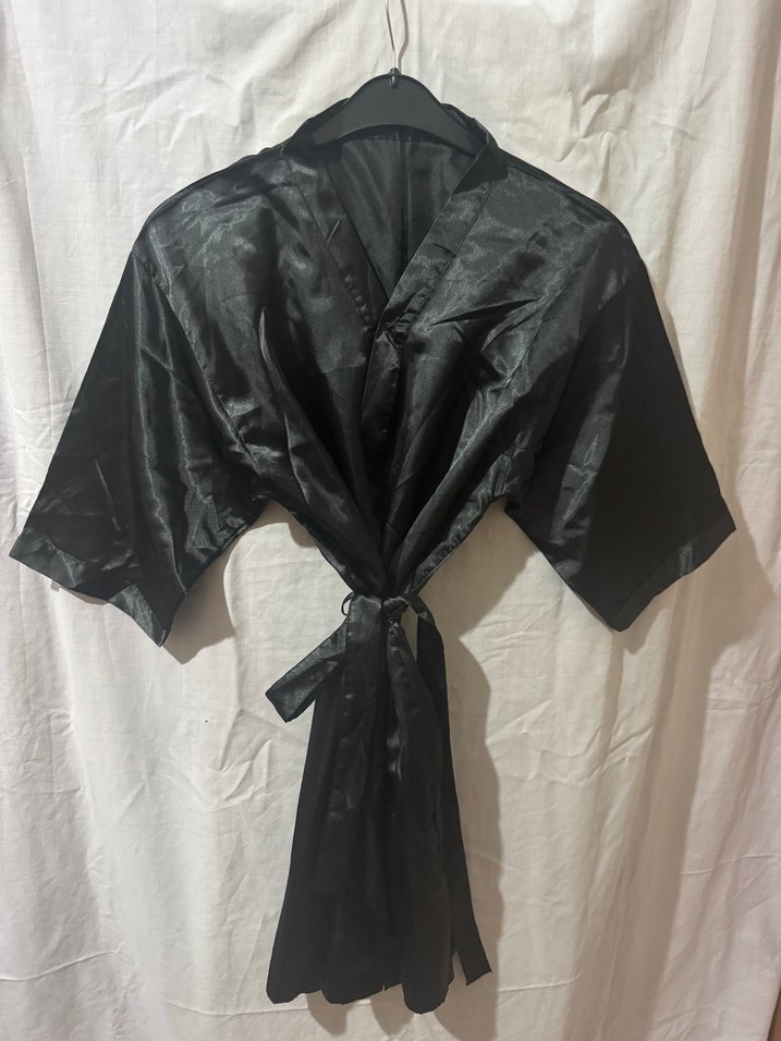 Siyah Midi Kadın Gotik Kısa Kollu sabahlık - Görsel 2