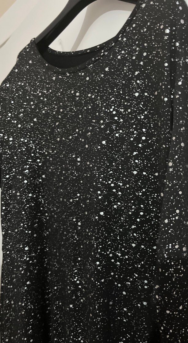 Simli Siyah Uzun Kollu Salaş Elbise - Görsel 2