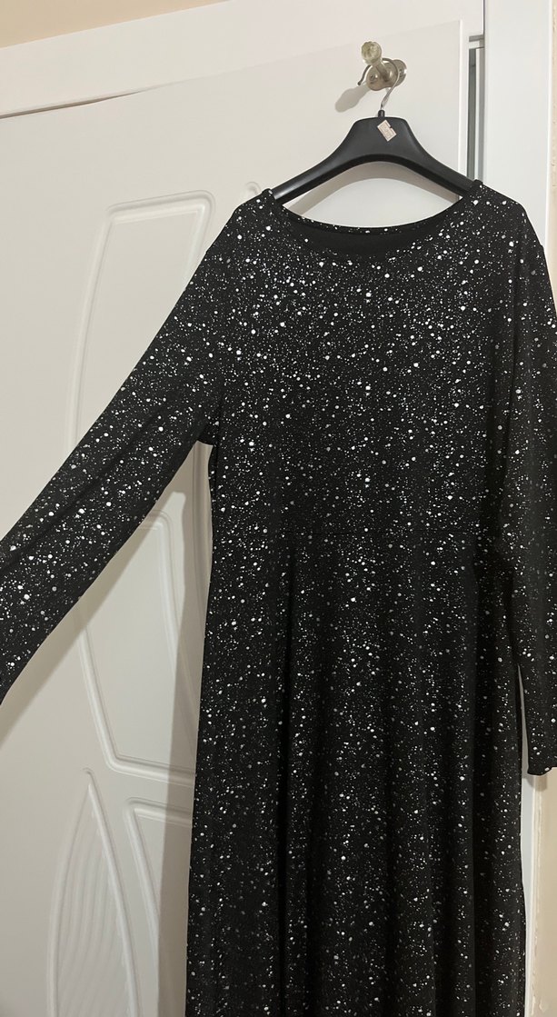 Simli Siyah Uzun Kollu Salaş Elbise - Görsel 3