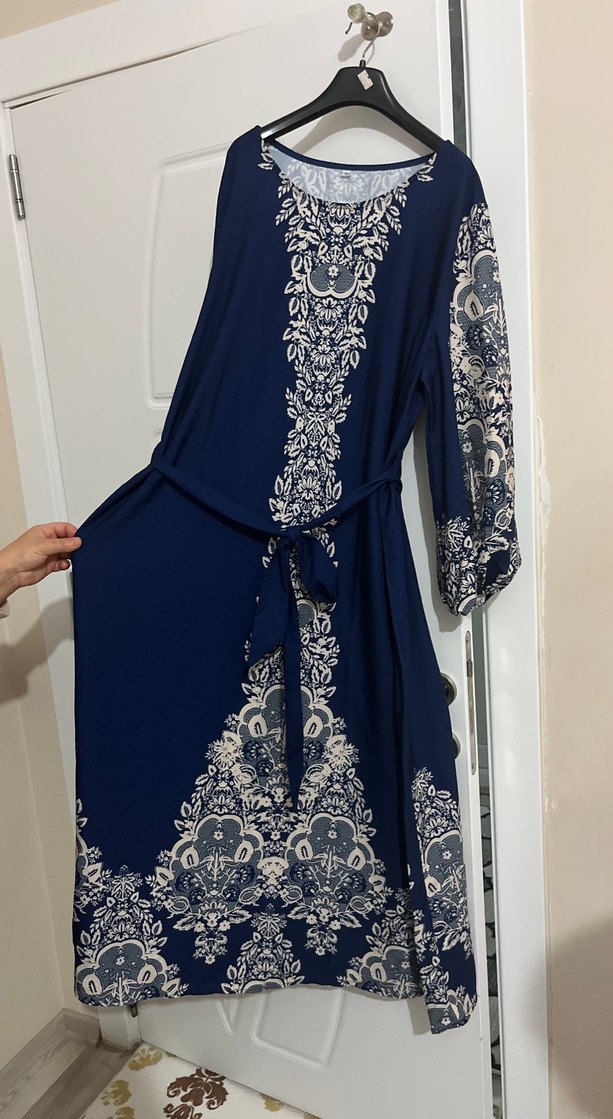 Mavi Desenli Bohem Uzun Elbise - Görsel 2