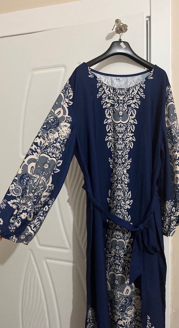 Mavi Desenli Bohem Uzun Elbise - Görsel 3