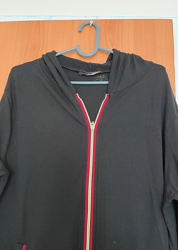 Siyah Kapüşonlu Fermuarlı Rahat Uzun Tulum Ceket - Görsel 2