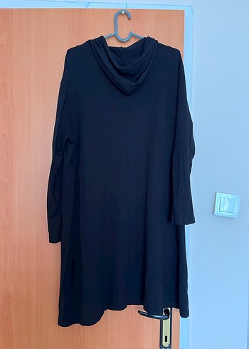 Siyah Kapüşonlu Fermuarlı Rahat Uzun Tulum Ceket - Görsel 4