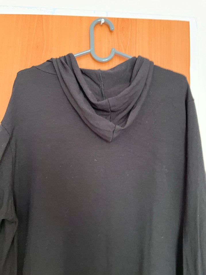 Siyah Kapüşonlu Fermuarlı Rahat Uzun Tulum Ceket - Görsel 5