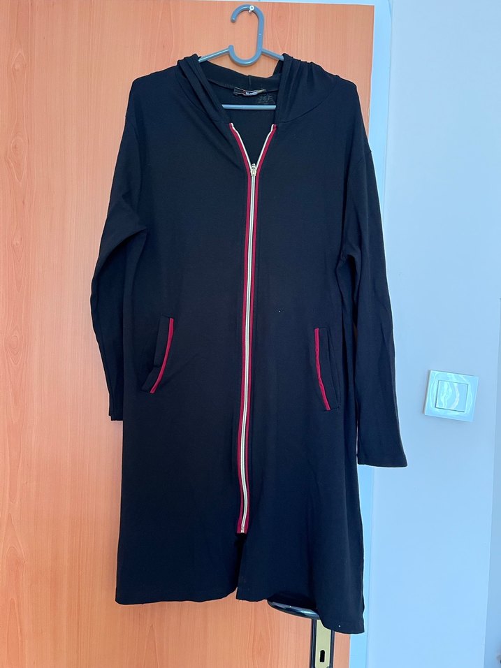 Siyah Kapüşonlu Fermuarlı Rahat Uzun Tulum Ceket - Görsel 3