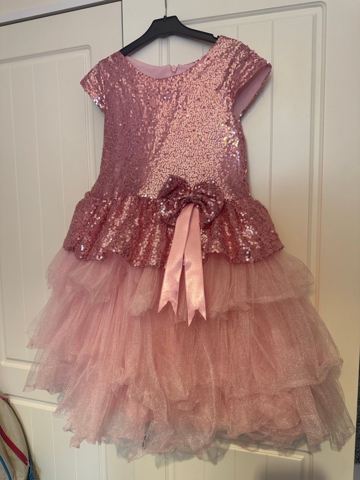 Pembe Parlak Payetli Kız Çocuk Elbisesi - Görsel 2