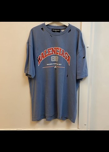 Balenciaga Mavi kısa  Kollu Tişört - Görsel 2