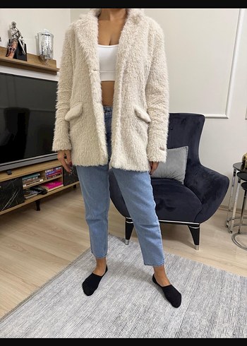 Beyaz Kürklü Midi Kadın Kaban - Görsel 3
