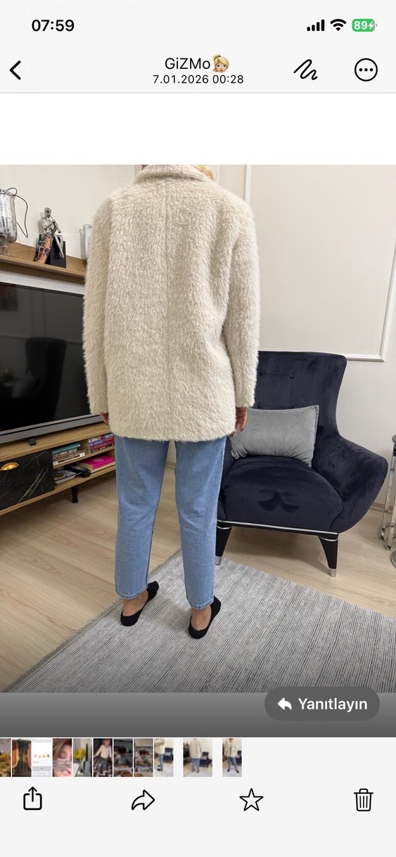 Beyaz Kürklü Midi Kadın Kaban - Görsel 2