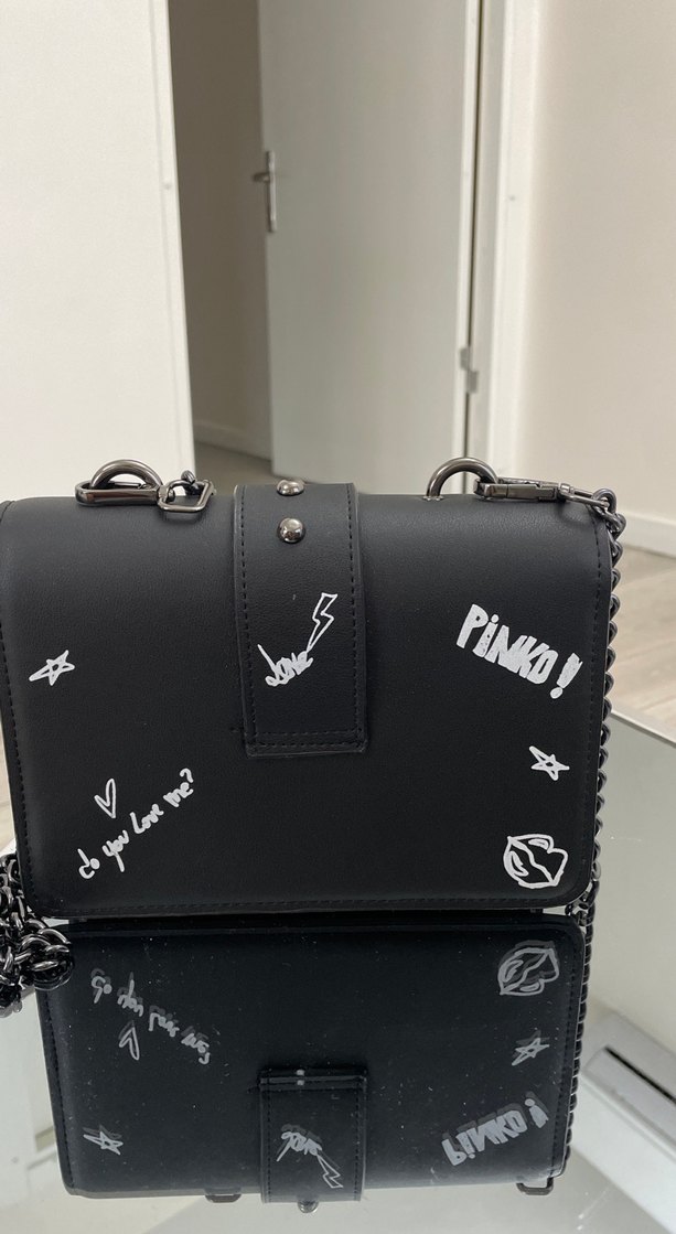 Zincir Detaylı Siyah Deri Pinko Çanta - Görsel 2