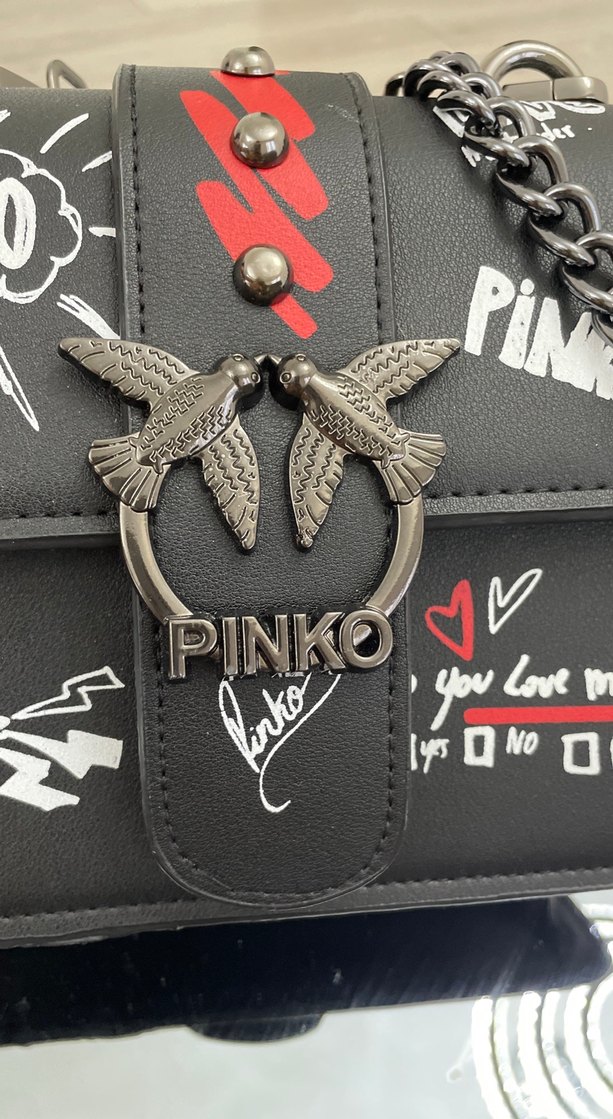 Zincir Detaylı Siyah Deri Pinko Çanta - Görsel 3