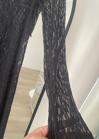 Uzun Kollu Siyah Dantel Goth Elbise - Görsel 3