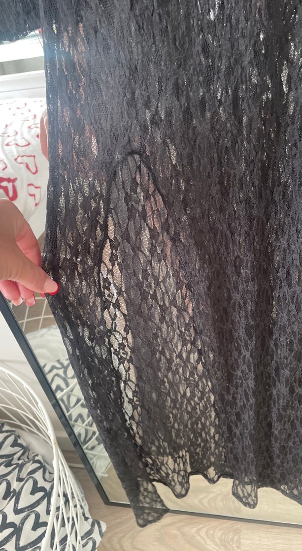 Uzun Kollu Siyah Dantel Goth Elbise - Görsel 2