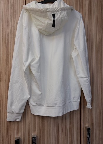 Erkek Beyaz Kapüşonlu Fermuarlı Sweatshirt - Görsel 7