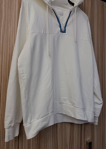 Erkek Beyaz Kapüşonlu Fermuarlı Sweatshirt - Görsel 3