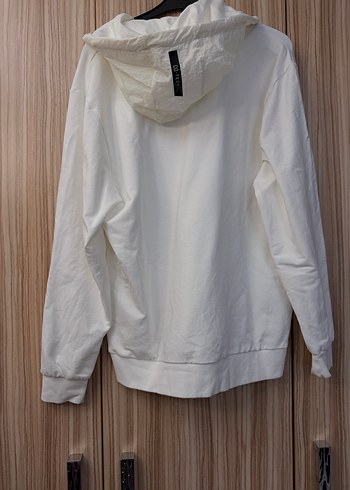 Erkek Beyaz Kapüşonlu Fermuarlı Sweatshirt - Görsel 6