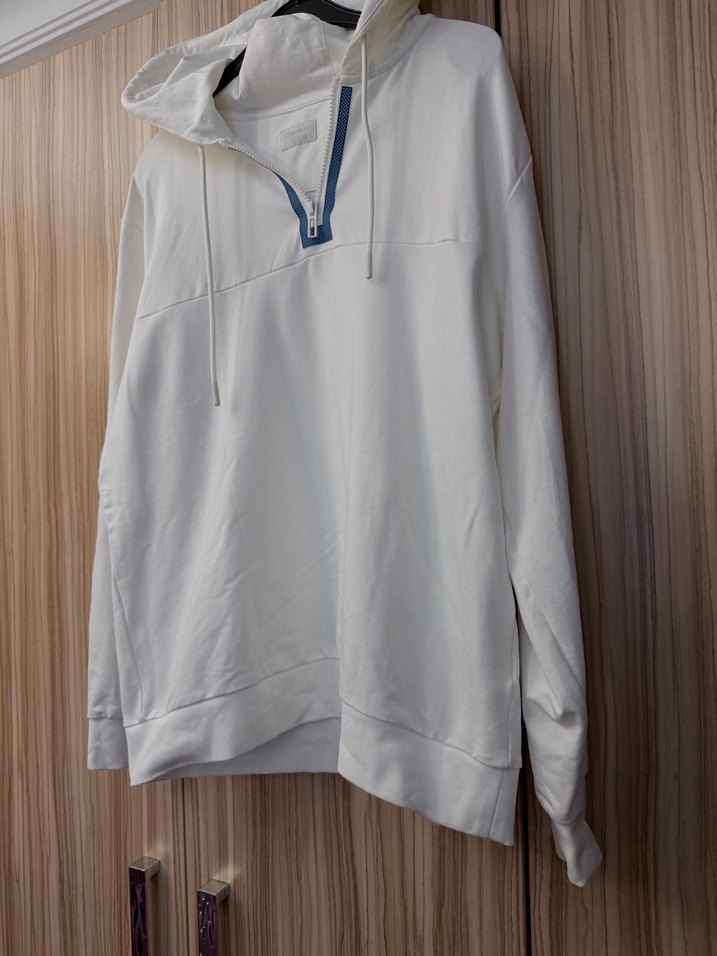 Erkek Beyaz Kapüşonlu Fermuarlı Sweatshirt - Görsel 2