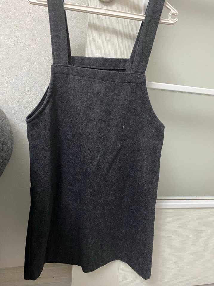 Düğmeli Gri Kısa Kot Salopet - Görsel 2