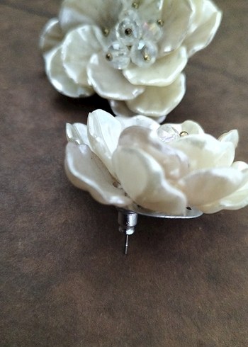 Beyaz Mini Çiçekli Boncuklu Küpe - Görsel 5