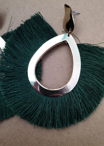 Uzun Püsküllü Yeşil Bohem Küpe - Görsel 2